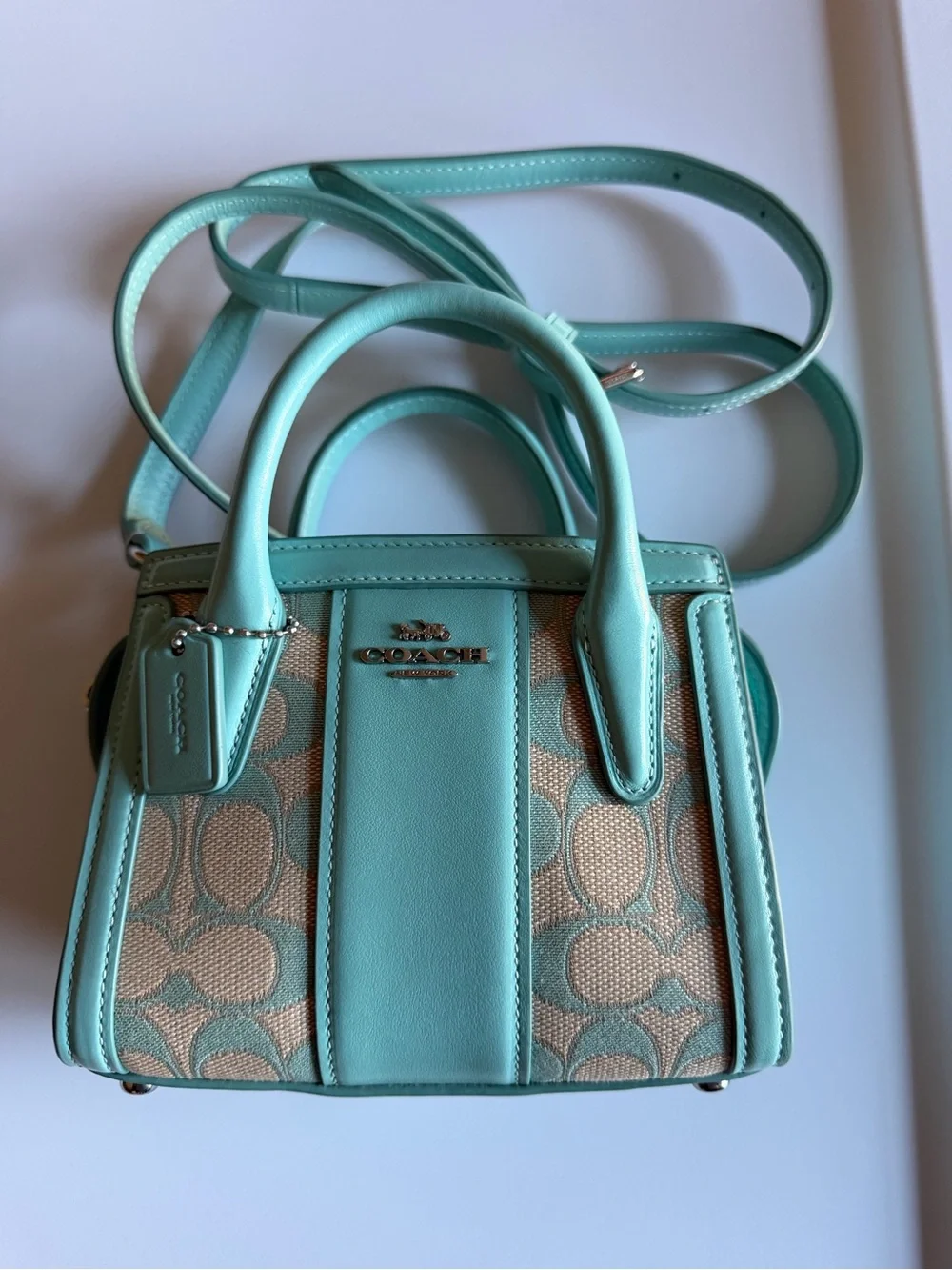 Coach Mini Satchel in Mint and Beige Signature Canvas